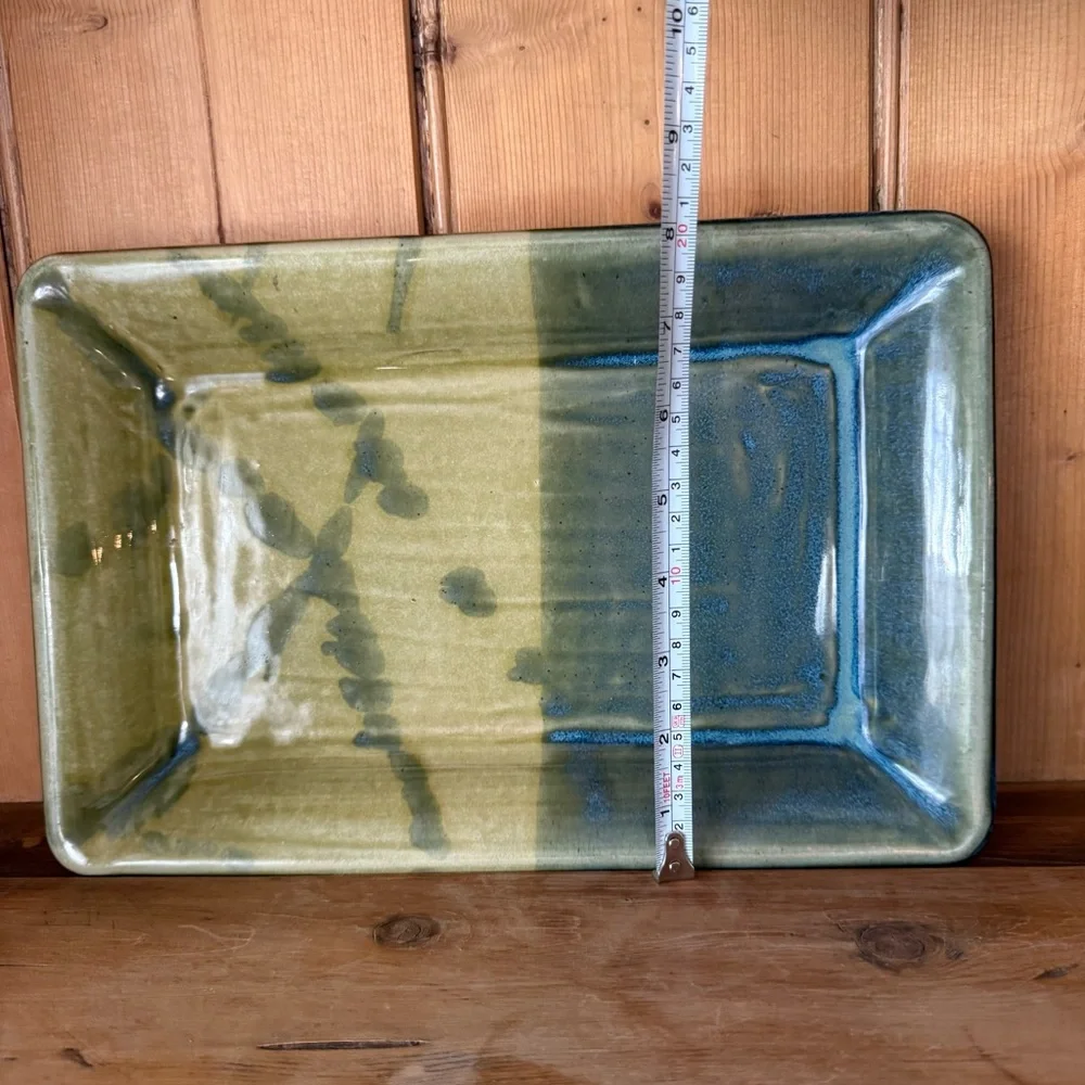 Vintage Studio Pottery Platter, blue and green glaze.